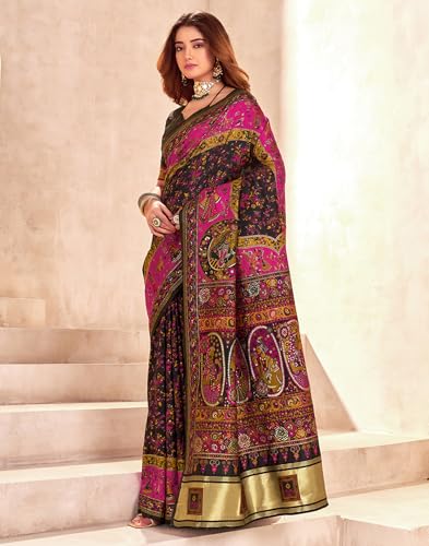 Image of SIRIL Women's Silk Kashmiri Minakari Jacquard Saree With Unstitched Blouse Piece