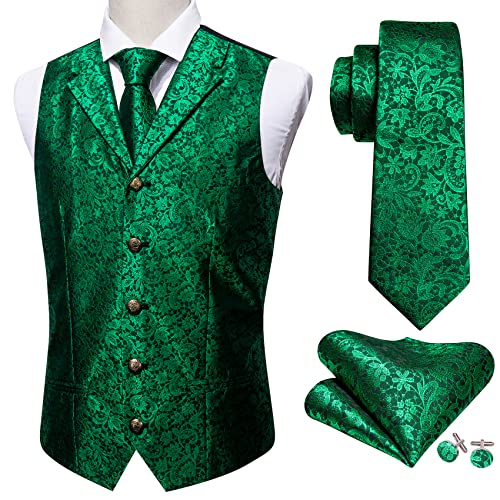 Image of Barry.Wang Men's Suit Vest Tie Bowtie Set Formal Silk Paisley Waistcoat Hanky Cufflinks Lapel Pin Set Wedding Party 7PCS