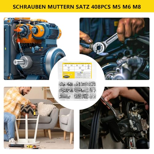 240 Stück M6 Schrauben Set, Sechskantschrauben Muttern Set mit Federringe & Unterlegscheiben Sets, 304 Edelstahl Gewindeschrauben Sets, Sechskant Maschinenschrauben Sortiment