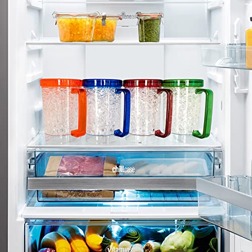 Easicozi Double Wall Gel Frosty Freezer Ice Mugs Clear 16Oz Set Of 4 (Blue, Red, Orange And Green) #TOP4