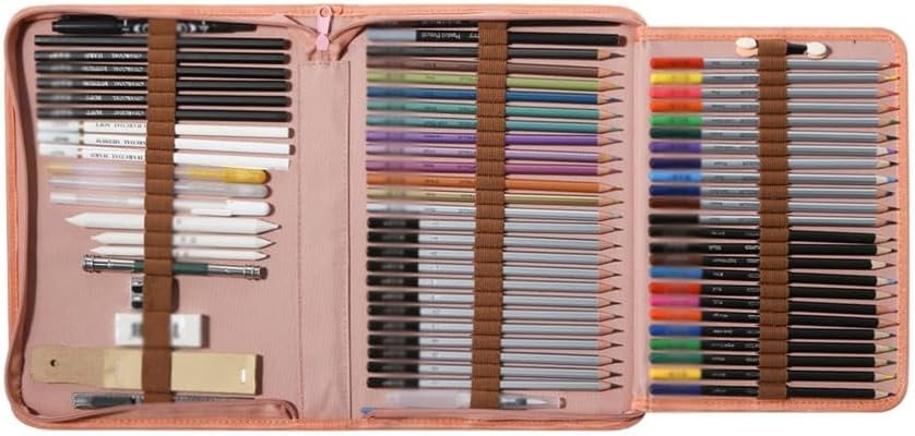 77 Pieces Colour Pencil Sketch Drawing Set Complete of Oil-Based Water-Soluble Metal Pencils Art Supplies