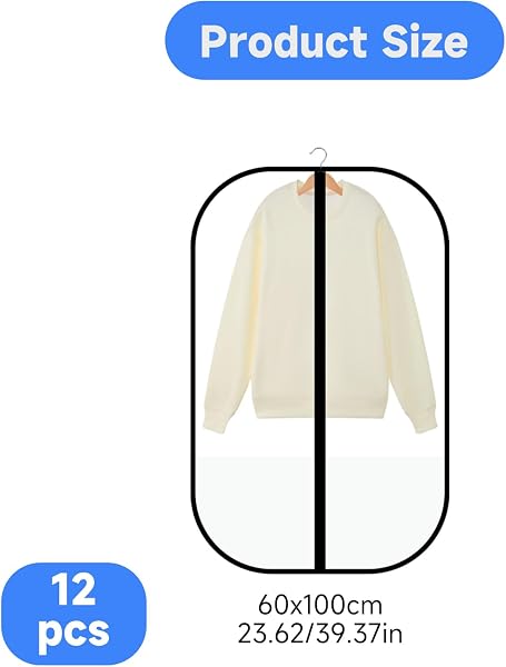 12 Fundas de Ropa, Bolsas Guardar Prendas Antipolvo Impermeables para Trajes, Vestidos, Camisas de Noche, Fundas Ropa Armario Transparente, Bolsas para Prendas a Prueba de Polillas - 2