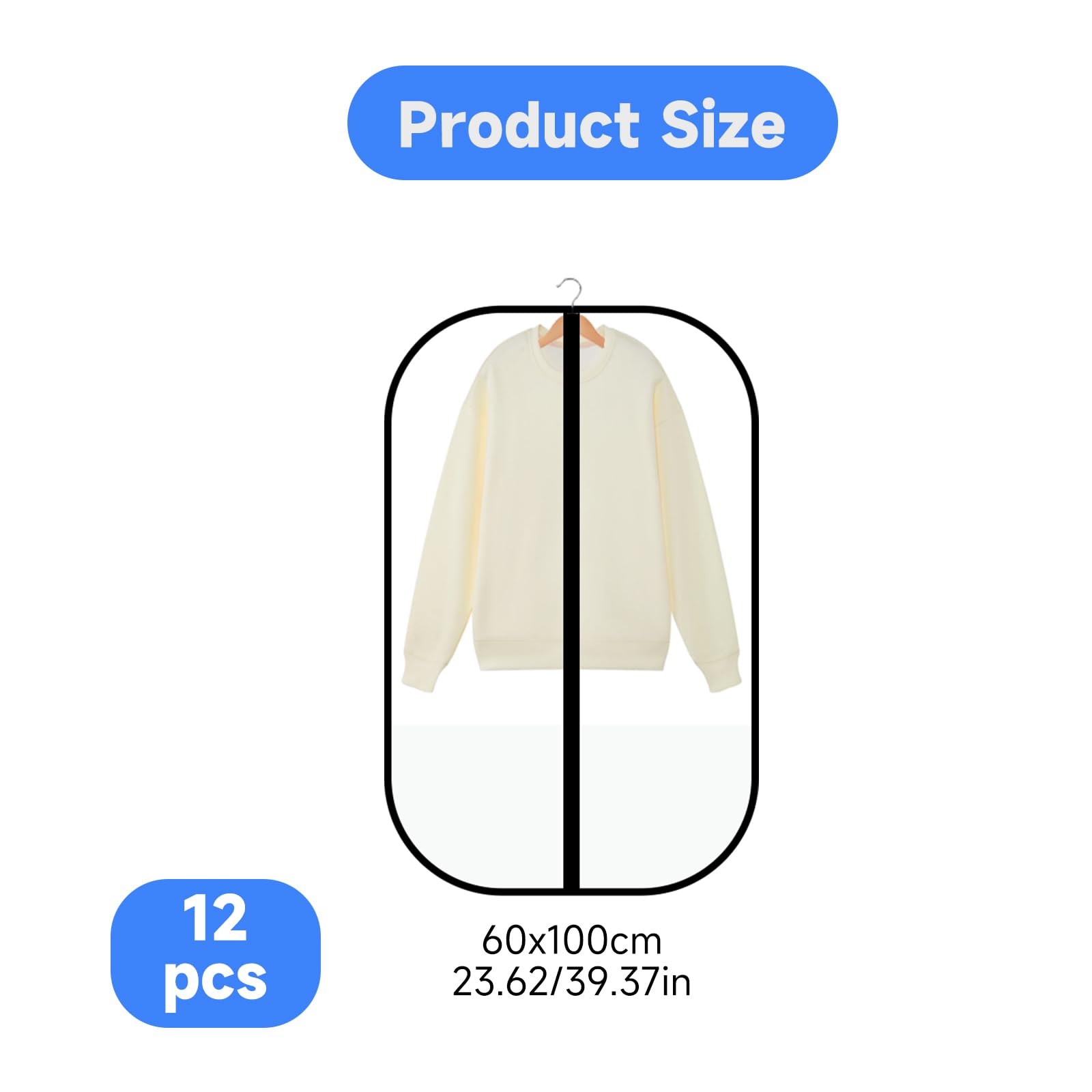 12 Fundas de Ropa, Bolsas Guardar Prendas Antipolvo Impermeables para Trajes, Vestidos, Camisas de Noche, Fundas Ropa Armario Transparente, Bolsas para Prendas a Prueba de Polillas - 3