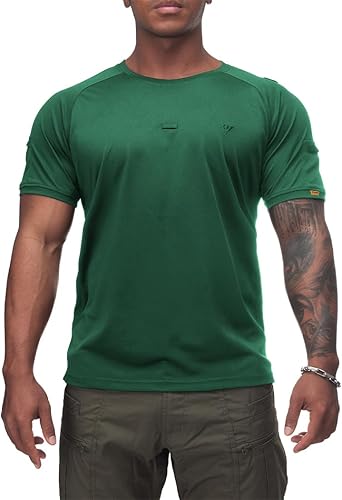 IDOGEAR Camisas tácticas de cuello redondo para hombre, camiseta atlética de manga corta, camisetas deportivas para exteriores