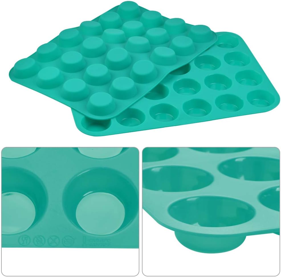 FOCCTS Silicone Muffin Pan, 24 Mini Cupcake Pan for Cream Cheese Fat Bombs, Non Stick, Dishwasher Safe Silicon Bakeware Pans, 2 Pack