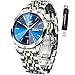 OLEVS Watch for Men Diamond Business Dress Analog Quartz Stainless Steel Waterproof Luminous Date Two Tone Luxury Casual Wrist Watch Blue