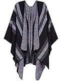 ADOMI Women's Winter Elegant Reversible Oversized Blanket Poncho Cape Shawl Cardigans Black-2