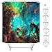 Produktbild MIN-XL Duschvorhang Anti-Schimmel Textil Waschbar Anti-Bakteriel Badvorhänge 3D Wasserdicht Duschvorhänge mit 12 Edelstahl Duschvorhangringe für Badezimmer, 180 x 180 cm