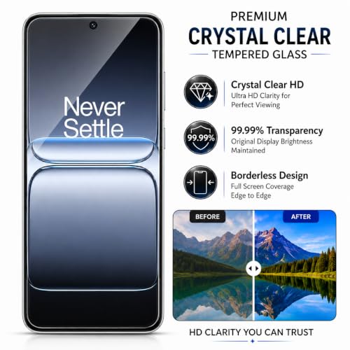 Image of ArmourPro 3D Borderless Tempered Glass for OnePlus Nord CE 5, Nord 5 and OnePlus 15R, Set of 2 HD Clear Screen Protectors with 3D Curved Edges, 9H Hardness, Oleophobic Coating, Case Friendly