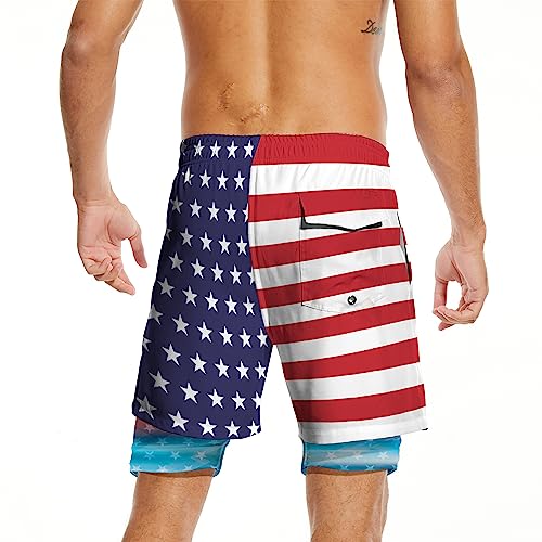 American Flag Shorts Men's Swim Trunks with Compression Liner Patriotic Men Swimming Trunks Bathing Suits3