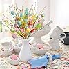 HOHOTIME 6pcs Artificial Easter Stems with Eggs Carrots 165in Spring Floral Picks for Vase Pink Yellow Blue Easter Table Centerpieces Home Decor Plastic Foam Easter Decoration Twig Branches