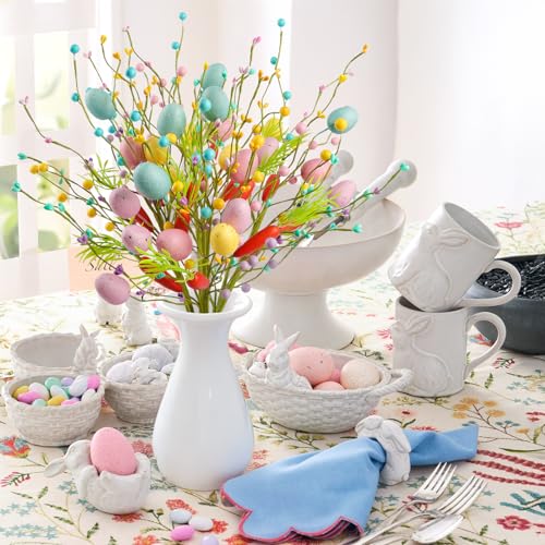 HOHOTIME 6pcs Artificial Easter Stems with Eggs Carrots 165in Spring Floral Picks for Vase Pink Yellow Blue Easter Table Centerpieces Home Decor Plastic Foam Easter Decoration Twig Branches