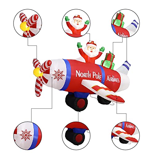 Chuang 8 Ft Wide Christmas Inflatable Santa Flying Plane Blown Up For Yard Decoration Built-In Led For Outdoor Indoor Lawn Patio Garden Party Family Vacation #TOP5