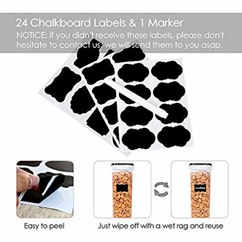 Vtopmart 4 liter grote voorraaddozen, set van 4 en 24 etiketten voor granen, meel, suiker (zwart) - Image 6