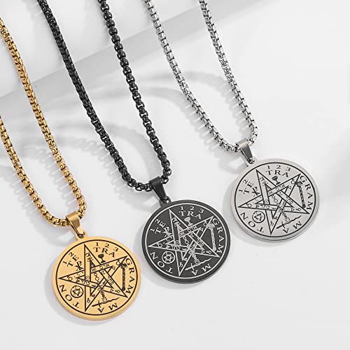 Tetragrammaton Pentacle Necklace for Men Pentagram Protection Amulet Wicca Jewelry, Five-pointed Star, Magical,The Ancient Power Name of God Stainless Steel 24 inches2