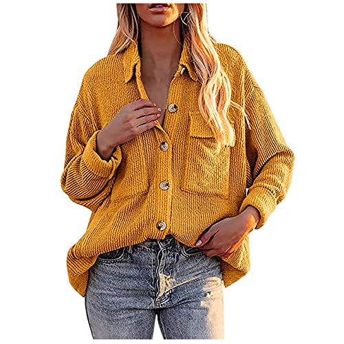 Fall Shackets for Women 2025 Oversized Long Sleeve Corduroy Jacket Casual Button Down Lapeled Shirts Tops with Pockets