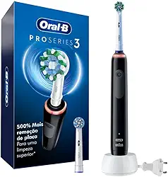 Oral B PRO Series 3 Escova de Dente Elétrica Recarregável, Advanced Clean, Preta, 110-240V