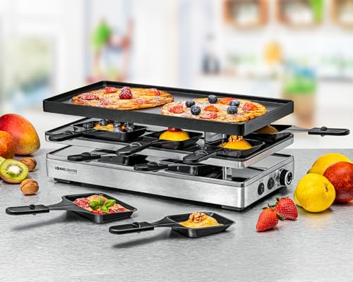 ROMMELSBACHER Pizza Raclette RCP 1800, Wendeplatte (Grillmuster/Crêpes), Pizzafunktion, keramische Antihaftbeschichtung, Parkdeck, 2 m Kabel, Ein/Ausschalter, stufenlose Temperaturregelung – Bild 3