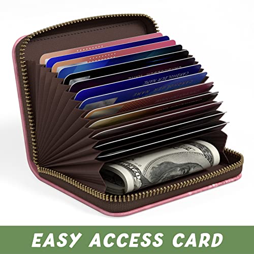 Image of Aiawoxc Credit Card Holder for Women, Small RFID Wallet Slim Leather Card Organizer Case with Zipper and Keychain, Work Hard