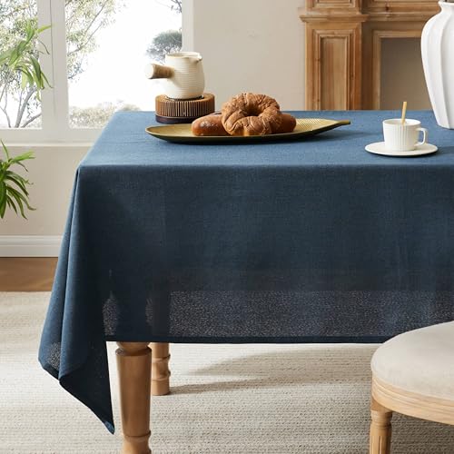 YZJZEDS Farmhouse Linen Rectangular Tablecloth, Navy 52x70 Inch