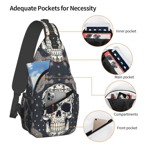 Mochila bandolera con estampado Skull para viaje y senderismo miniatura 4