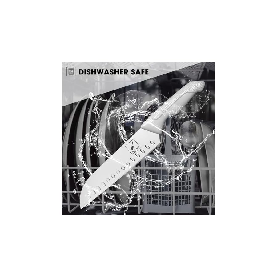 imarku Knife Set White, Sharp Knife Set with Block and Sharpener, Professional Stainless Steel Kitchen Knife Set with Non-Slip Ergonomic Handle, Dishwasher Safe, New Year Gifts for Men Women, 14pcs