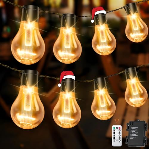 DSLebeen Outdoor Lichterkette Außen Batterie Timer 9M 12 Birnen A60...