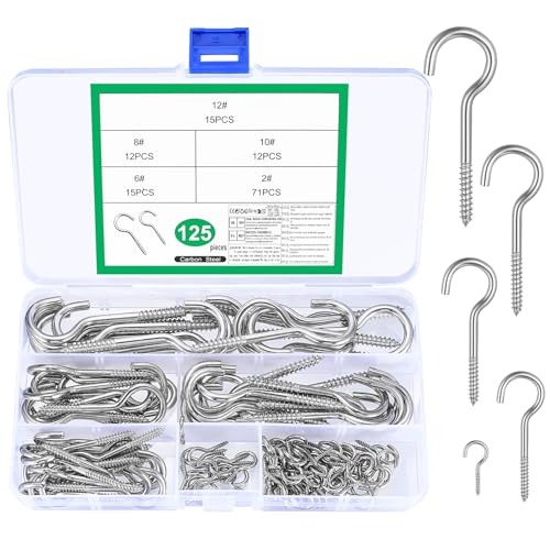 125 Stück Haken zum Schrauben, Schraubhaken Edelstahl Schraubhaken Set, Einschraubhaken, Hakenschrauben mit Gewinde, Metall Deckenhaken für Hängende Pflanzen Teetassen Lampen Schlüssel Dekoration