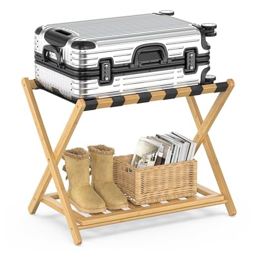 Wide Bamboo Luggage Rack with Storage Shelf