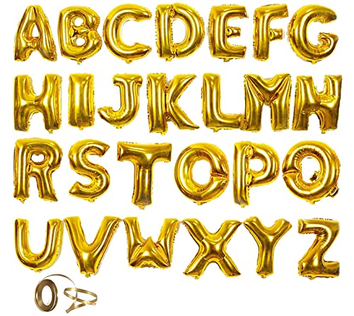 Lala Pink 10 Balloon Numbers 0 à 9 en or, 26 lettres en or, 16 'Film d'aluminium Ballons Ballon pour anniversaire Décoration Anniversaire Noël Mariage New Year Banquet …