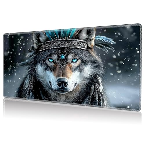 DHYYDSQZ Playmat for MTG, Game Play Mat Card Game Playing 24 x 14 inches Tabletop Magic Play Mats Non-Slip Rubber Base and Stitched Mousepad Desk Mats Playmats for MTG TCG,Cold Wolf