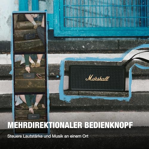 Marshall Middleton II Bluetooth Tragbarer Bluetooth-Lautsprecher, über 30 Stunden Spielzeit, wasserdicht nach IP67 – Schwarz und Messing