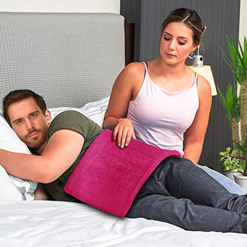 Cure Choice Large Electric Heating Pad for Back Pain Relief + Storage Pouch, Ultra Soft 12"x24" Heating pad for Muscle Cramps - Heated Pad with Adjustable Temperature Settings (Magenta) - Thumbnail 6