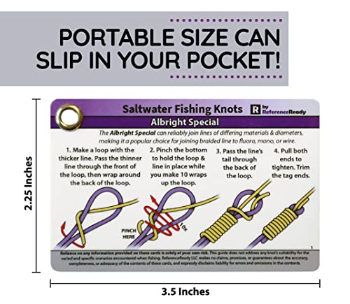 Referenceready Saltwater Fishing Knot Cards - Waterproof Pocket Guide To 15 Big Game Fishing Knots | Includes Portable Book Of Inshore And Deep Sea Fishing Knots And A Mini Carabiner #TOP5