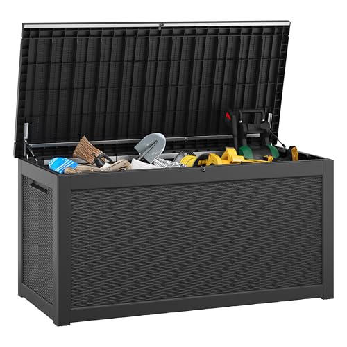 KAMABOKO 260 Gallon Outdoor Storage Box, Resin Deck Boxes Indoor and outdoor, Waterproof Storage Box Lockable Lid for Garden Tools, Package Delivery, Patio Cushions, Black