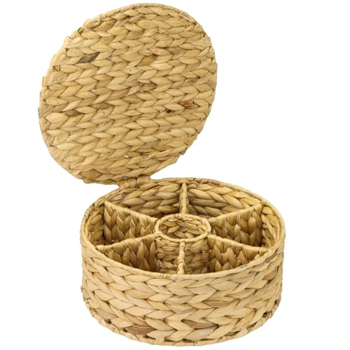 HMF Porta Tisane intrecciato da giacinto d'acqua, porta bustine the e tisane | 7 grandi Scomparti | 27 x 27 x 11 cm