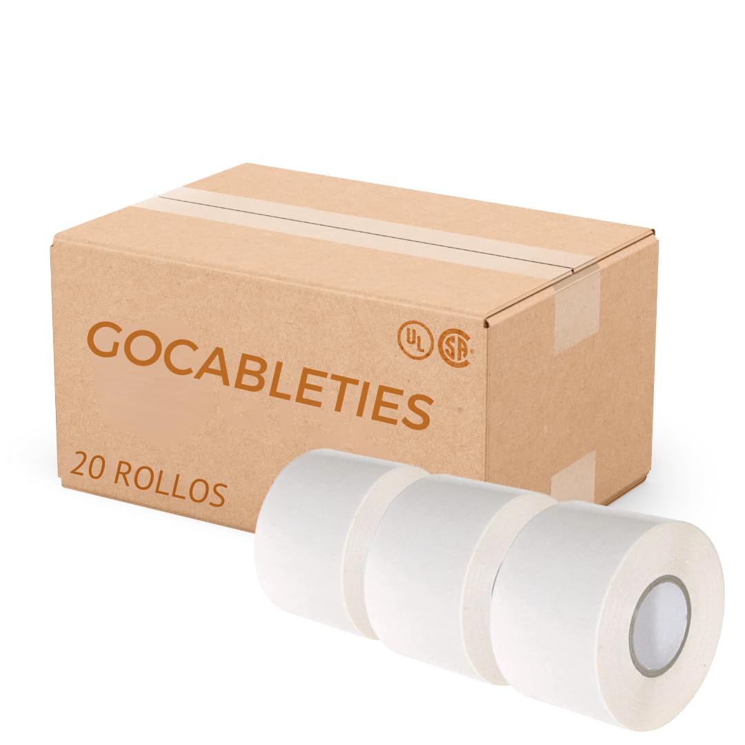 Gocableties White Wide Electrical Tape, 50mm x 33m, 2" Strong Self-Adhesive PVC Insulation Tape for Insulating, Repairing and Protecting Electrical Wires, 20 Rolls