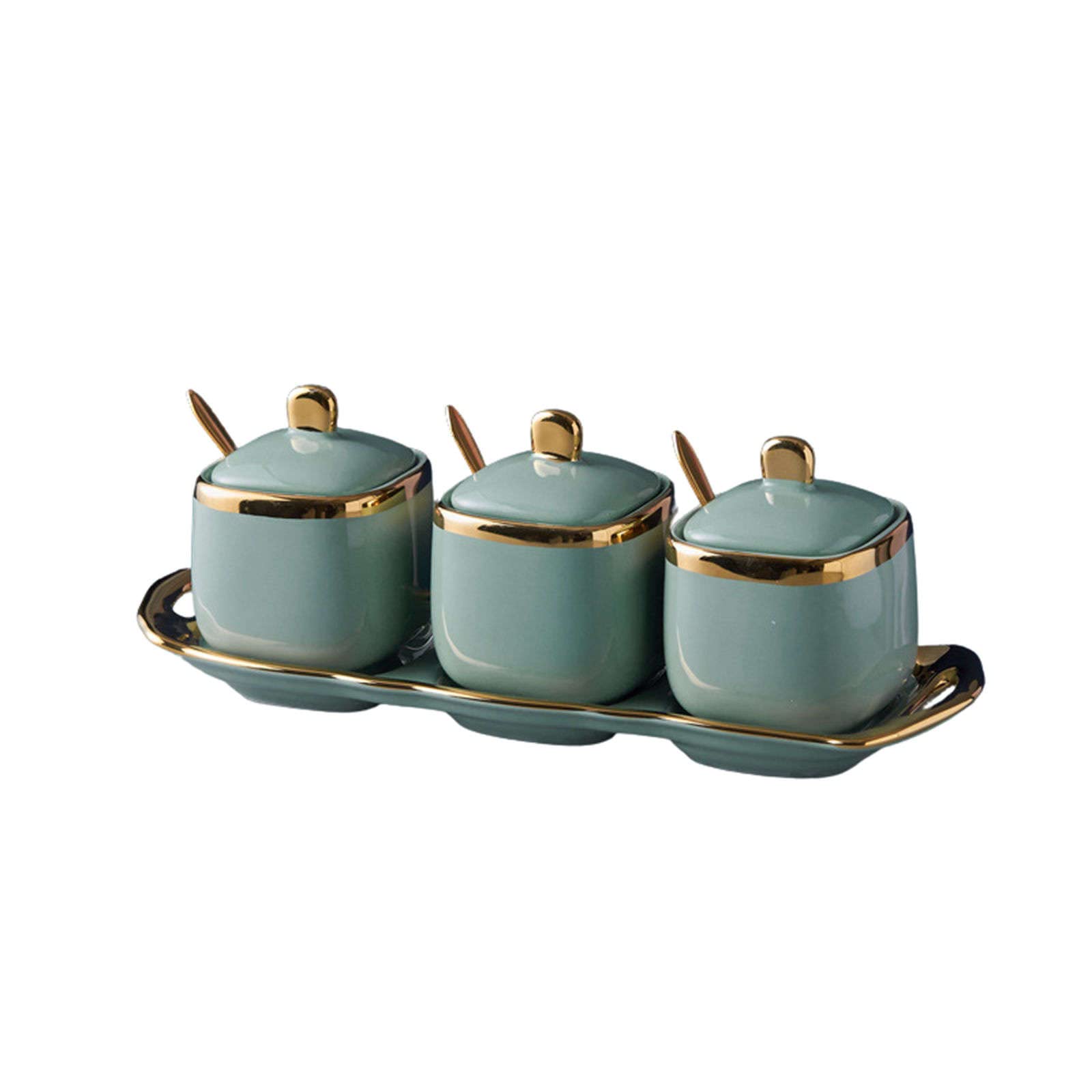 holoith Zuccheriera con coperchio in vetro e cucchiaio, 300 ml, color oro, per bar, stazioni di caffè, accessori da cucina, per sale, caramelle, chicchi di caffè (oro