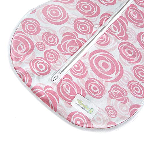 Image of Woombie Air Vented Baby Swaddling Blanket I Soothing, Cotton Baby Swaddle I Wearable Baby Blanket, Pink /White Roses, 14-19 lbs