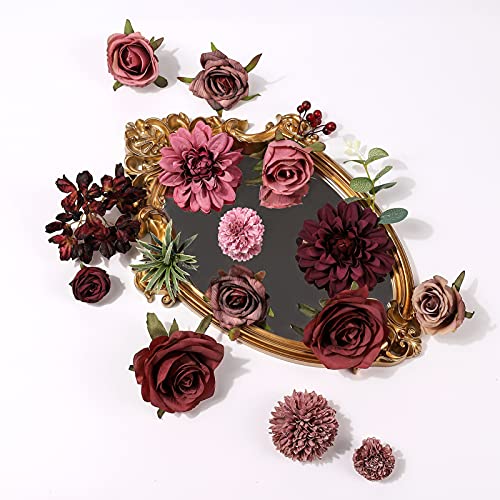Serra Flora Artificial Flowers Combo Dahlia 25Pcs Silk Fake Flowers Roses For Diy Wedding Bouquets Burgundy Centerpieces Arrangements Party Bridal Baby Shower Home Decorations(Burgundy) #TOP4