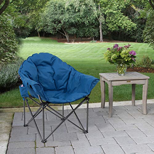 Let's Camp Heavy-Duty Oversize Camping Chair Round Moon Saucer Chair Padded With Cup Holder And Carry Bag Folding Chair，Navy #TOP5
