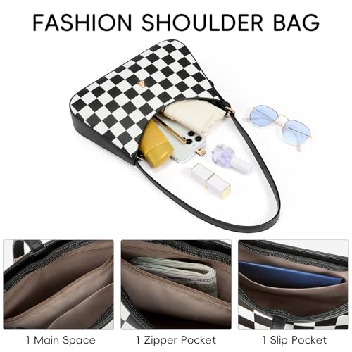 Image of CLUCI Checkered Purses for Women, Shoulder Bag, Handbag Hobo Bags Vegan Leather Crossbody Purse with Adjustable Strap