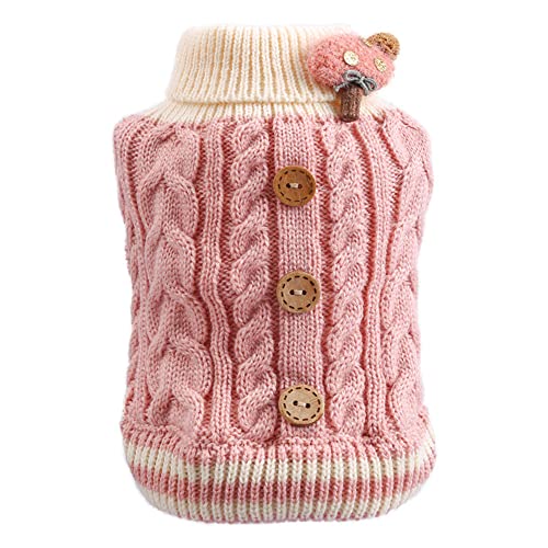 Clopon Dog Sweater Winter Clothes Fleece Shirts Turtleneck Warm Kintted Pet Sweater Puppy Coat Vest for Fall Spring Pink
