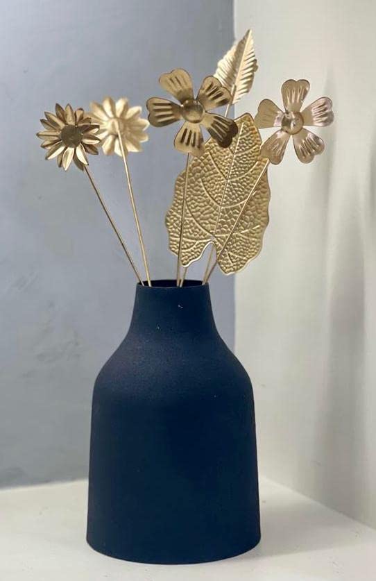 Urban Born Metal Flower vase for Home Decor and Living Room Vintage Decor Antique Decor for Home décor (12 x 12 x 18 cm) VS0015 (Textured Black)-image-38
