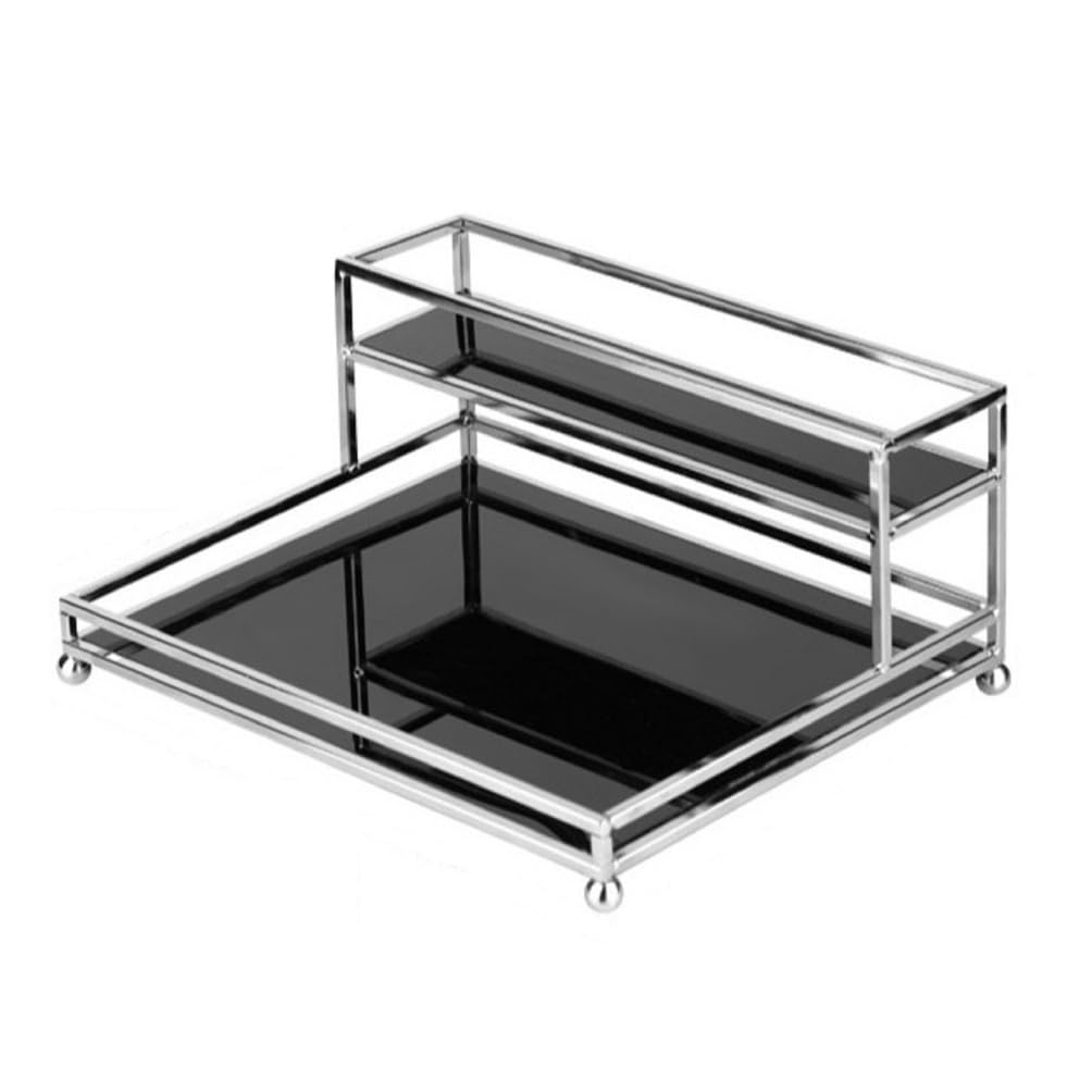 Bafnsiji 2 Tier Mirrored Display Tray, Makeup Organizer Shelf, Organizer Cosmetic Tray, Perfume Jewellery Cosmetic Organiser, Wire Vanity Organizer Rack,A