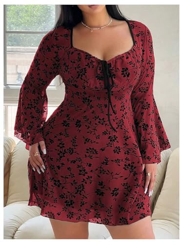 Image of Floerns Women's Plus Size Floral Gothic Dress Flare Long Sleeve Mesh Grunge A Line Dress