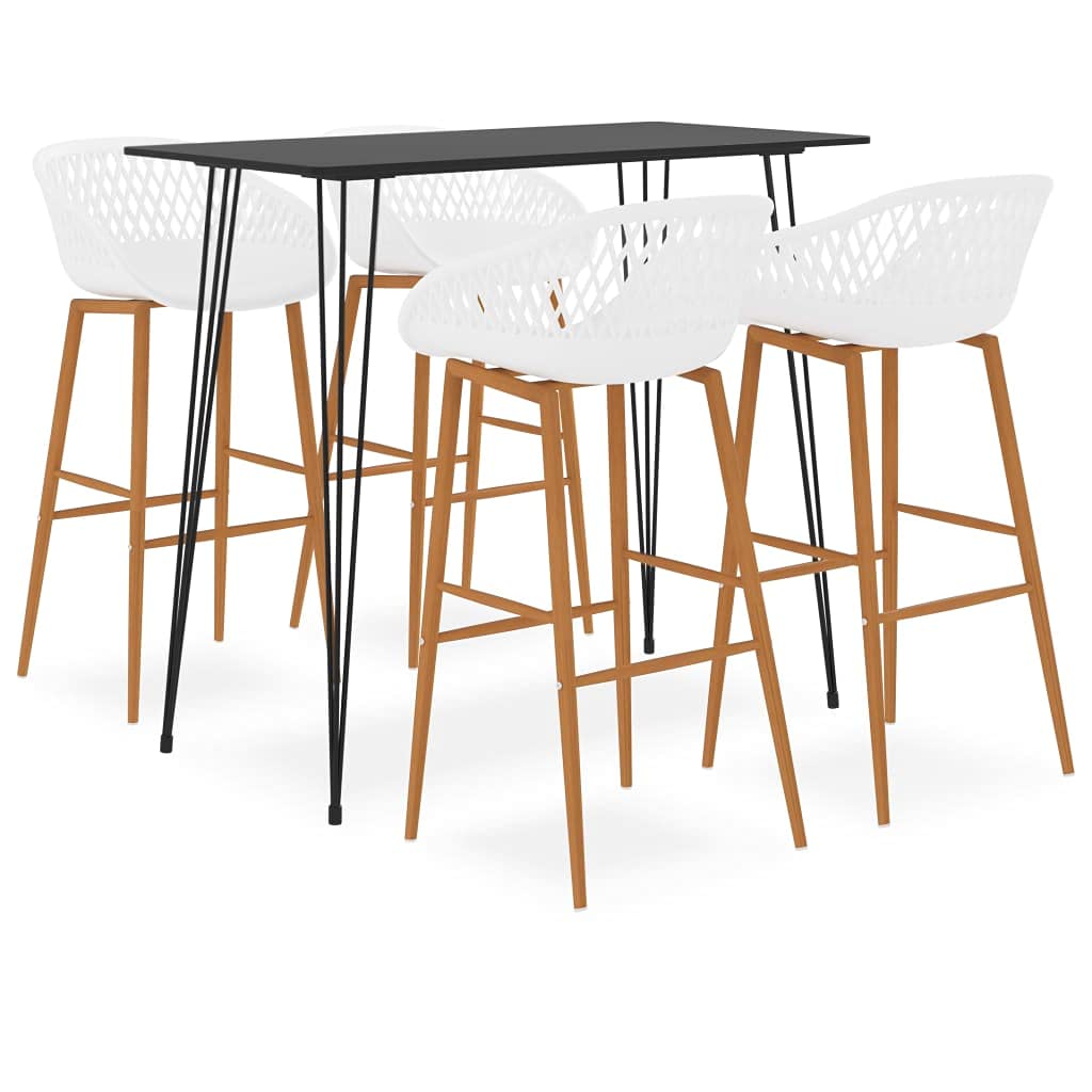 Set da bar in bianco e nero, moderno tavolo con pannello in MDF, 4 sgabelli ergonomici da bar per sala da pranzo, cucina, soggiorno, piccoli mobili da stanza