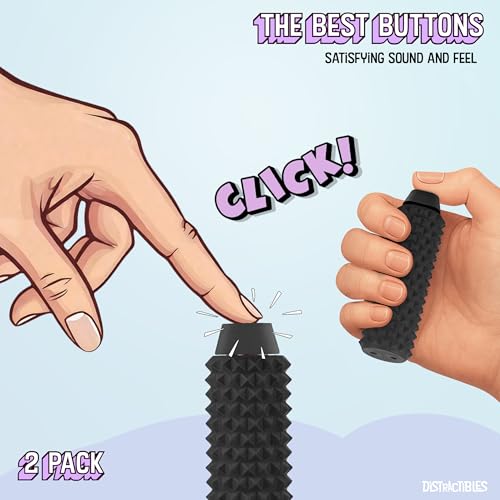 Image of Distractibles Sensory Roller Fidget with Clicker, Tactile Spikes for Anxiety, Stress Relief, Pain Stimulation, Autism & Over Stimulation with Lanyard (Black + Black)