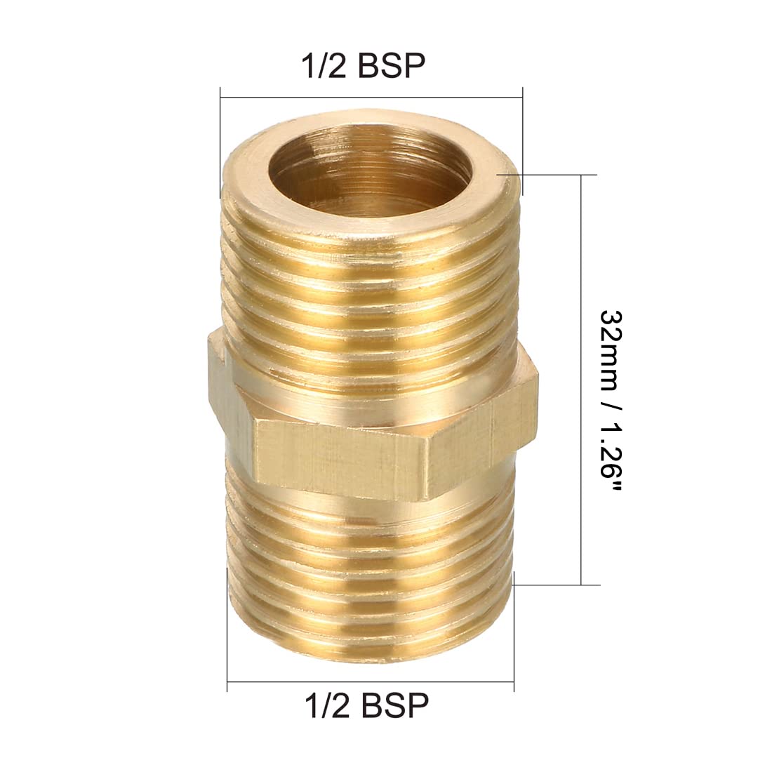 Amazon.co.jp: uxcell 真鍮パイプ継手、六角ニップル 1/2 BSP オス X 1