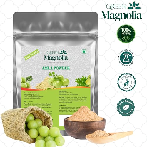 Image of GREEN MAGNOLIA Pure & Natural Amla Powder Indian Gooseberry Powder for Hair No Chemicals No Artificial Color For Hair Growth Strength & Shine (150gm)